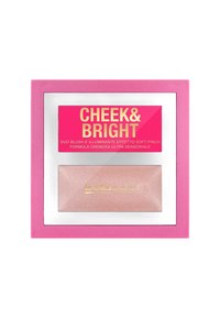 Compatto di fard Duo con un packaging rosa brillante e accenti argentati. Contiene un fard cremoso rosa chiaro con una consistenza liscia.
