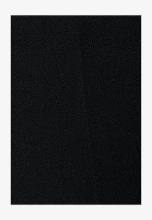 Musta kangas, jossa on sileä tekstuuri, tasainen kudonta ja ei näkyviä kuvioita. Väri on yhtenäinen ja siinä on kevyt kiilto.