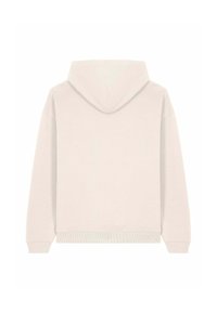 Felpa con cappuccio in morbido tessuto beige, caratterizzata da una vestibilità comoda, polsini e orlo a coste, con una texture liscia e un design minimalista.