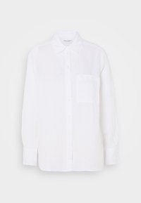 Witte lange mouwen blouse van linnenstof, met een button-down kraag, knoopsluiting aan de voorkant en een zak op de linker borst. Klassieke pasvorm en een gladde textuur.