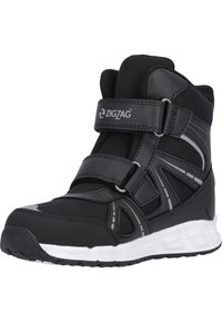 Sorte højtop sneakers lavet af syntetisk mesh og gummi. Har velcro-stropper, hvid sål og reflekterende sølvdetaljer på siderne.