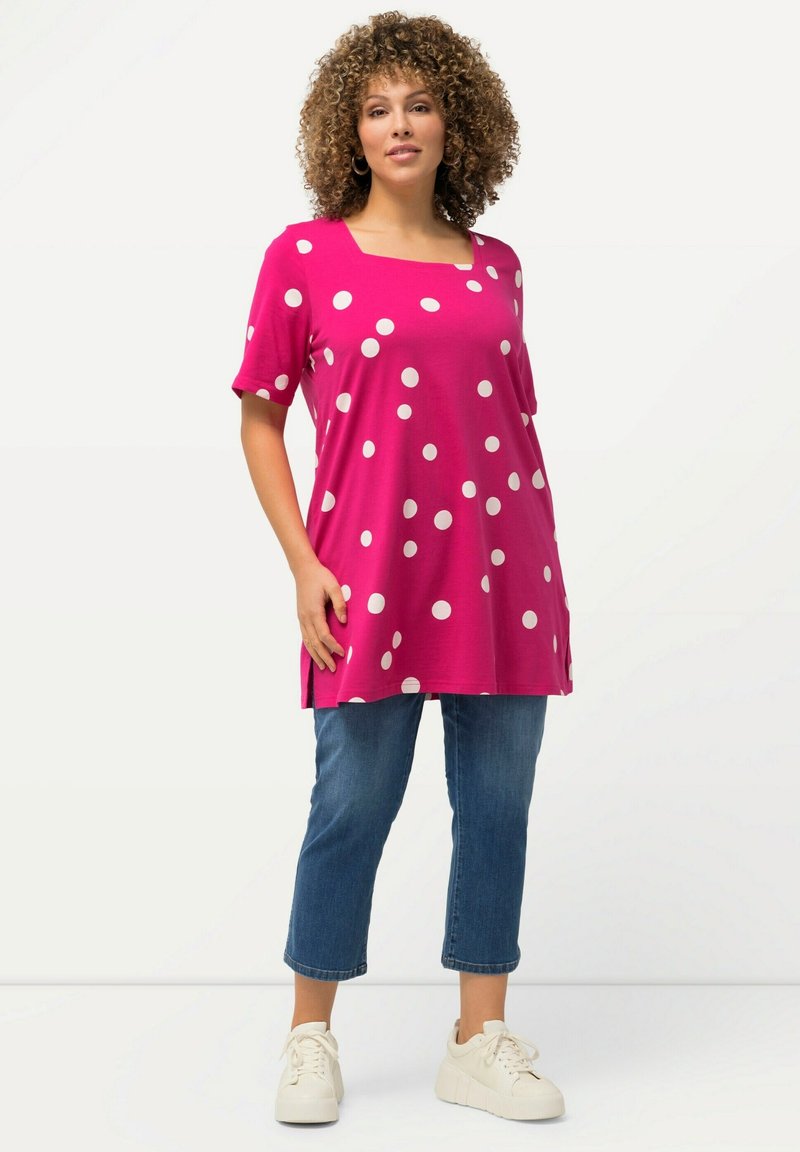 Ulla Popken POLKA DOT SHORT SLEEVE TEE - Camiseta estampada - fuchsia pink