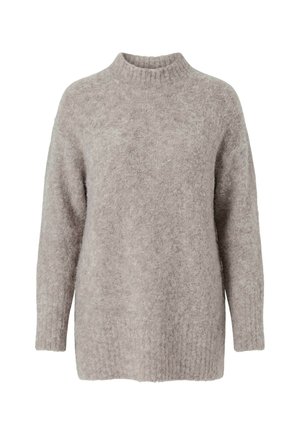 Ulla Popken, BOUCLE KNIT LONG SLEEVE TURTLENECK SWEATER - Pullover - dark beige