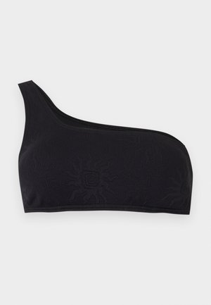 Μαύρο μπικίνι τοπ με έναν ώμο, με διακριτικά ανάγλυφα μοτίβα ήλιου και άψογο σχέδιο χωρίς ραφές.