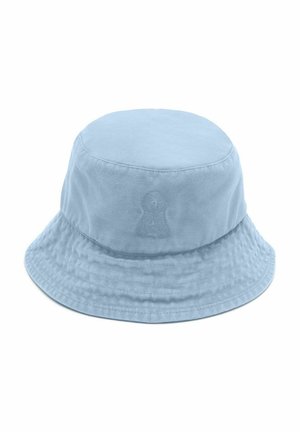 Chapeau bob en coton bleu clair avec une large visière cousue et un détail brodé discret à l'avant.
