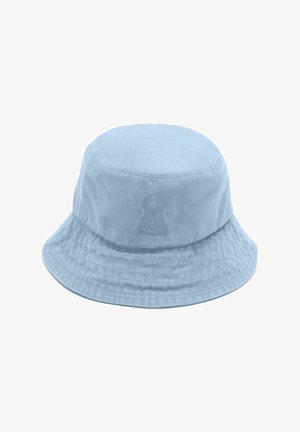 Chapeau bob en coton bleu clair avec une large visière cousue et un détail brodé discret à l'avant.