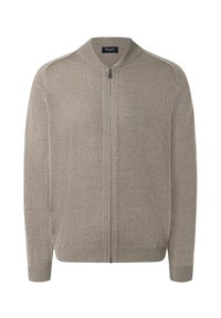 Graue Zip-Up-Strickjacke mit rundem Kragen, gerippten Bündchen und Saum. Hergestellt aus einem weichen Strickmaterial mit strukturiertem Finish.