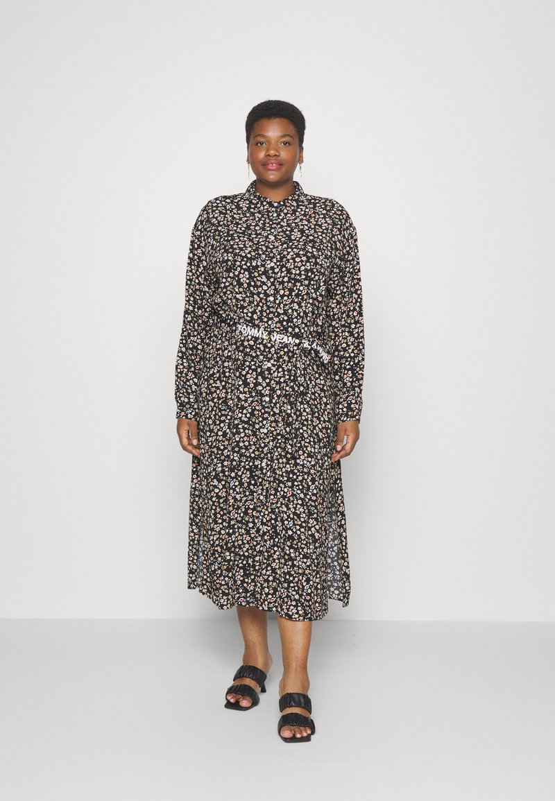 Glam Essence Belted Midi Dress Noir Featuring Stretch Comfort And Floral Brooch Included