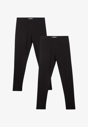 Leggings neri in un morbido tessuto, con una cintura elastica e un design slim fit. Sono mostrati due paia impilati insieme.