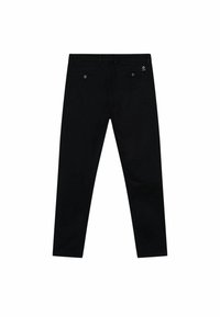 Pantaloni neri realizzati in tessuto resistente; design slim fit con cinque tasche; chiusura con bottone metallico e zip; logo del marchio discreto sul retro.