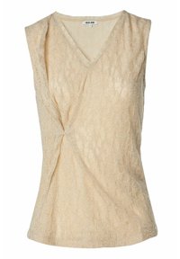 Mouwloos beige textuurtop met V-hals en subtiele twistdetail aan de zijkant, maat klein van Salsa Jeans.