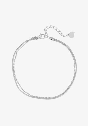Silberne Doppelkettenarmband mit einer glatten Kabelkette und einer Perlenkette, gesichert mit einem Karabinerverschluss und einer Verlängerungskette.