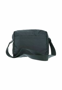 Borsa a spalla verde scuro realizzata in materiale testurizzato, con forma rettangolare e tracolla regolabile. Design semplice senza hardware visibile.