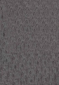 Tejido de encaje gris con un patrón texturizado repetido que presenta intrincados remolinos y diseños en forma de hoja en todo su superficie. Textura suave y delicada.