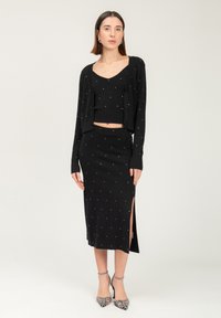 INFLUENCER RHINESTONES - Jupe crayon - black