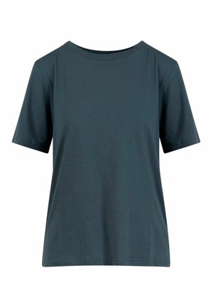Lihtne tumeroheline lühikeste varrukatega ümar kaelusega T-särk lõdva istuvusega valgel taustal.