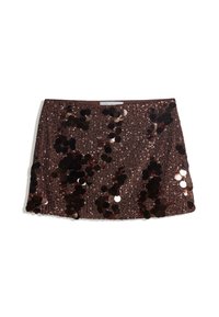 SEQUINNED  - A-line skirt - dark brown