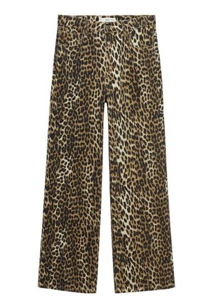 Leopardenmusterweite Hosen aus weichem Stoff. Mit hoher Taille, vier Taschen und lockerer Passform. Dominierende Farben sind Braun und Schwarz.