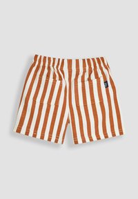 Stribede shorts i rustfarvet og cremefarvet, med en blød tekstur, elastisk talje og to baglommer. Simpelt design med lige snit.