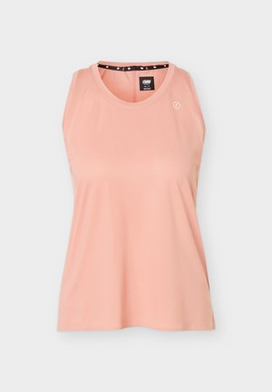 Brezrokavnik športni tank top v svetlo breskovi barvi, z okrolim izrezom in majhnim belim logotipom na levi strani prsnega koša.