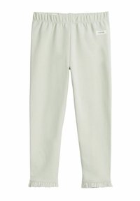 Lichtgroene legging gemaakt van zachte stof met een elastische taille en ruches aan de onderkant. Merkenlabel gestikt op de taille.
