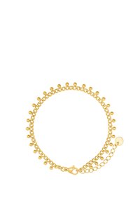 Bracelet en chaîne dorée avec des accents sphériques tout au long du bord supérieur, maillons texturés et fermoir à mousqueton. Comprend une fonction de longueur ajustable.