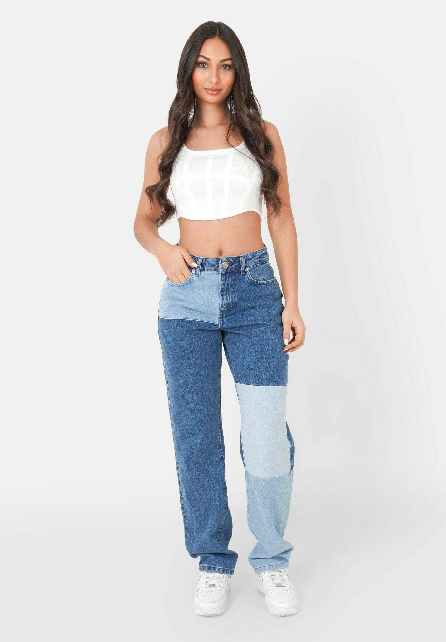 Sixth June PATCHWORK - Straight leg jeans - blue - Zalando