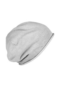 Căciulă gri dintr-un material texturat, cu un finisaj moale. Prezintă un design lăsat și o bandă îngustă la partea de jos, care îi îmbunătățește forma.