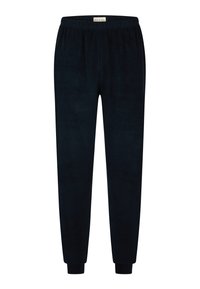 Pantalons de jogging en polaire noire avec une taille élastique et des poignets élastiques, étiquetés "Phil & Co." à la taille.