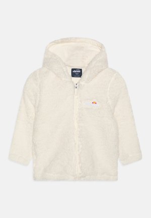 Sweat à capuche crème duveteux zippé pour tout-petits avec capuche et petit logo ellesse sur la poitrine.