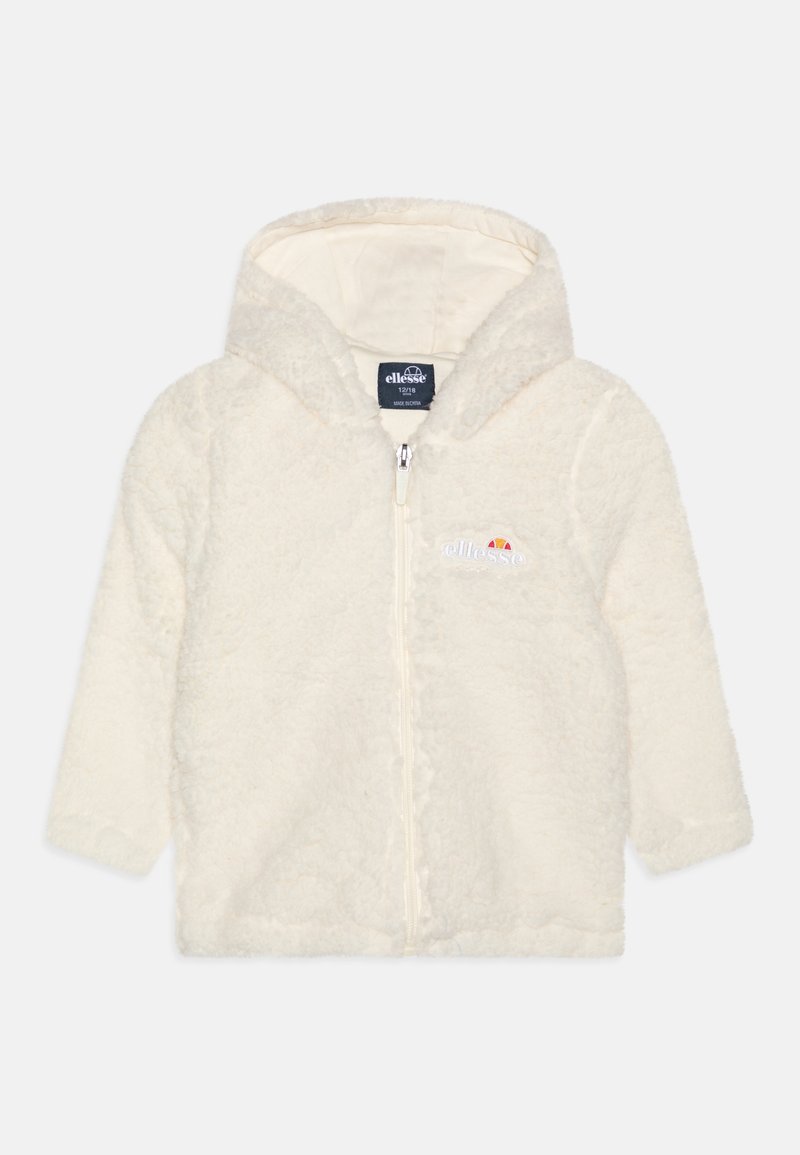 Sweat à capuche crème duveteux zippé pour tout-petits avec capuche et petit logo ellesse sur la poitrine.