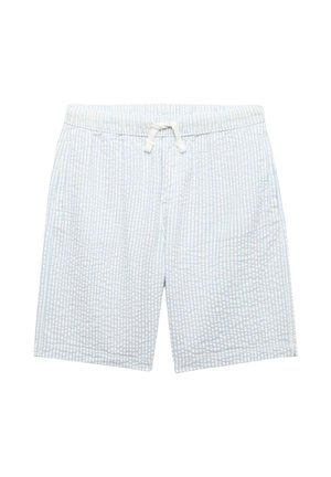 Lyseblå og hvide ternede shorts med elastisk talje og hvid snøre, med sidelommer og afslappet pasform.