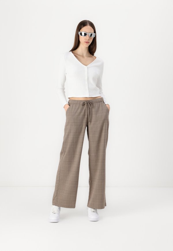 Adjustable-Rise Pull-On Wide-Leg Pants - Trousers - cocoa plaid4