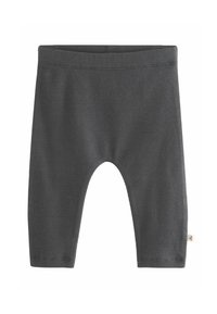 Mørkegrå rillede baby leggings med elastisk talje og lille stofmærke på side søm.