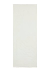 White, soft textile with a smooth texture and fringed edges. Rectangular shape, suitable for various uses. Lightweight and plain design.