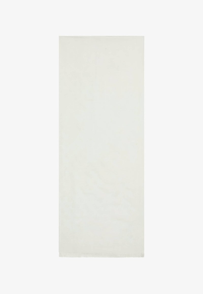 Tissu blanc et doux avec une texture lisse et des bords à franges. Forme rectangulaire, adaptée à divers usages. Design léger et sobre.