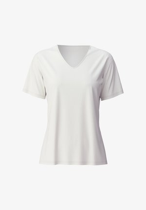 Korte mouwen witte V-hals T-shirt van katoen. Glad textuur met minimale stikselaccenten en een ontspannen pasvorm.