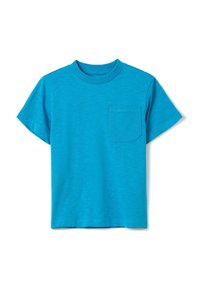 Kurzarm-T-Shirt in lebhaftem Blau, aus weichem Stoff gefertigt. Verfügt über einen Rundhalsausschnitt und eine Brusttasche auf der linken Seite.