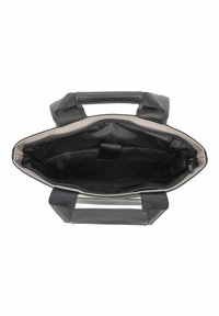 Schwarze Tragetasche mit zwei Griffen, Reißverschluss und glattem Innenraum. Aus leichtem Material gefertigt und bietet viel Stauraum.