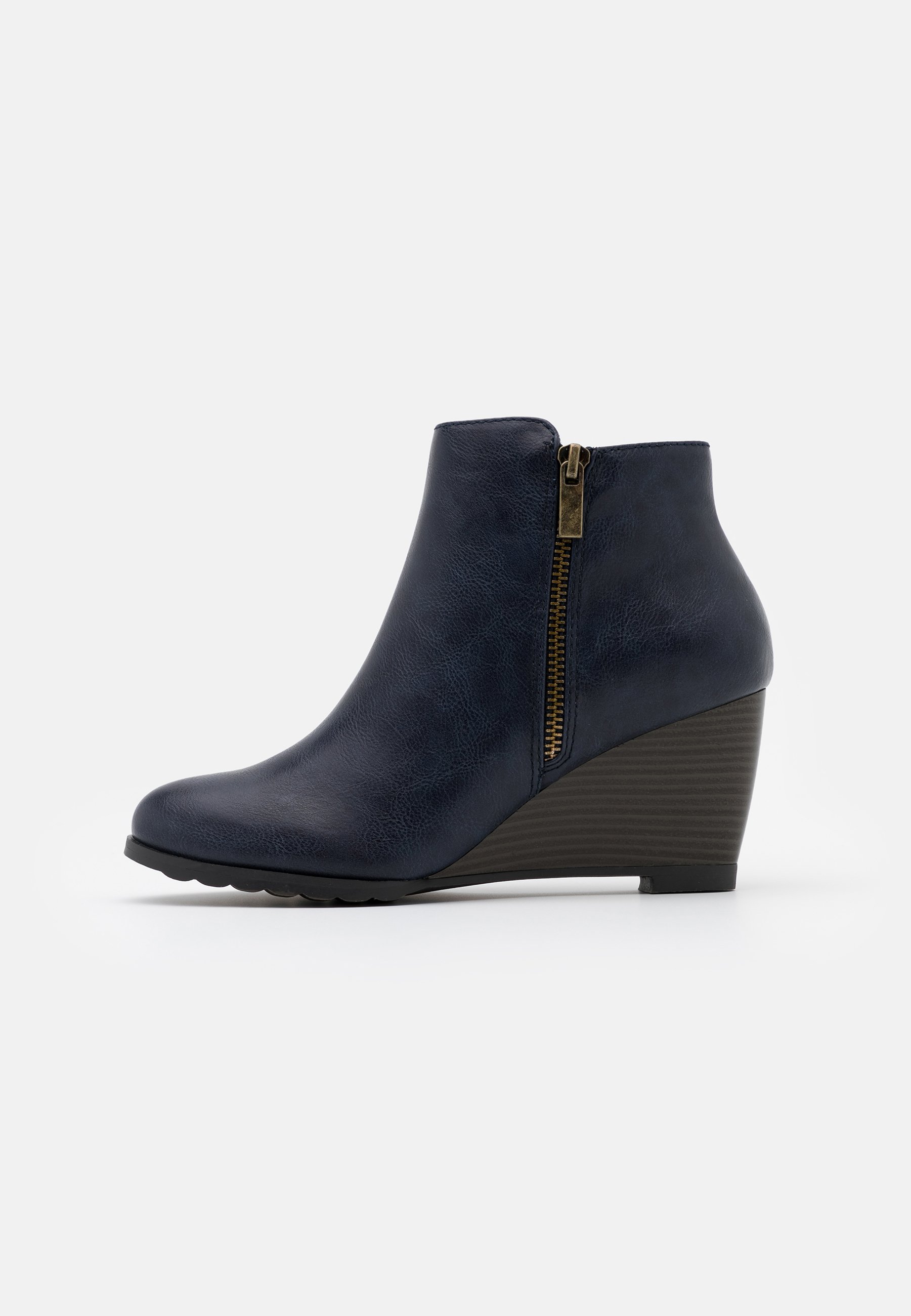navy wedge boots uk