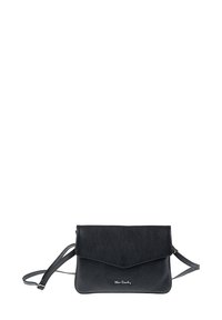 Borsa a tracolla nera in pelle con finitura testurizzata, patta pieghevole e accentatura in logo argento. Tracolla regolabile per un utilizzo versatile.