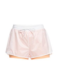Lichte sportshorts met een buitenlaag in lichtroze en een binnenlaag in oranje. Voorzien van een elastische tailleband en een witte koord. 