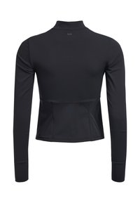 Mustapaita pitkällä hihalla, jossa on korkea kaulus, muotoonompelu, joustava materiaali ja kaareva helma. Sisältää litteät saumat ja hienovaraisen logotiedon.