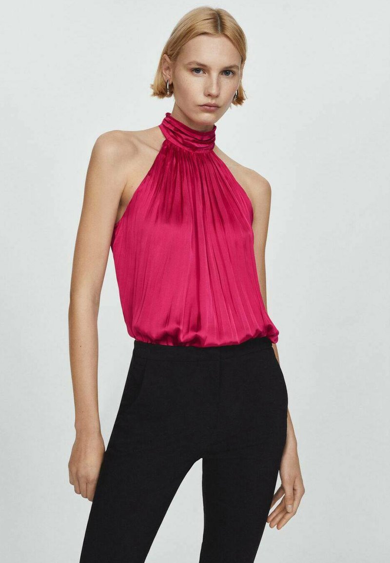 Pantalon Large Orange Vif Plissé À Taille Haute | Ensembles