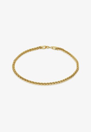 Goldene Kettenhalskette mit gedrehtem Seildesign und Karabinerverschluss, dargestellt auf weißem Hintergrund.