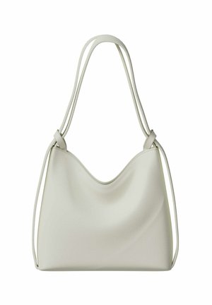 White leather shoulder bag with double straps knotted at the base, smooth finish, and soft curved top edge.