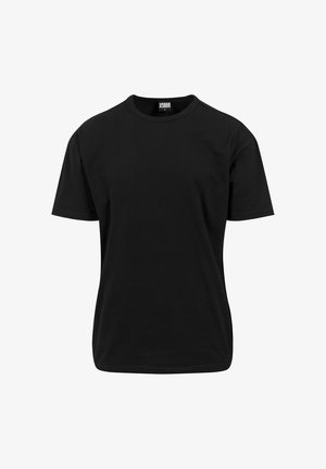 Sort kortærmet t-shirt lavet af bomuld, med rund hals og klassisk pasform, uden synlige mønstre eller detaljer.