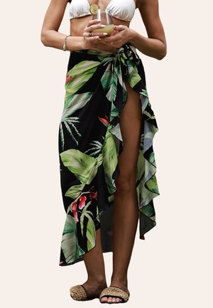CUPSHE TROPICAL RUFFLED COVER UP SARONG - Beach accessory - tropical black green
