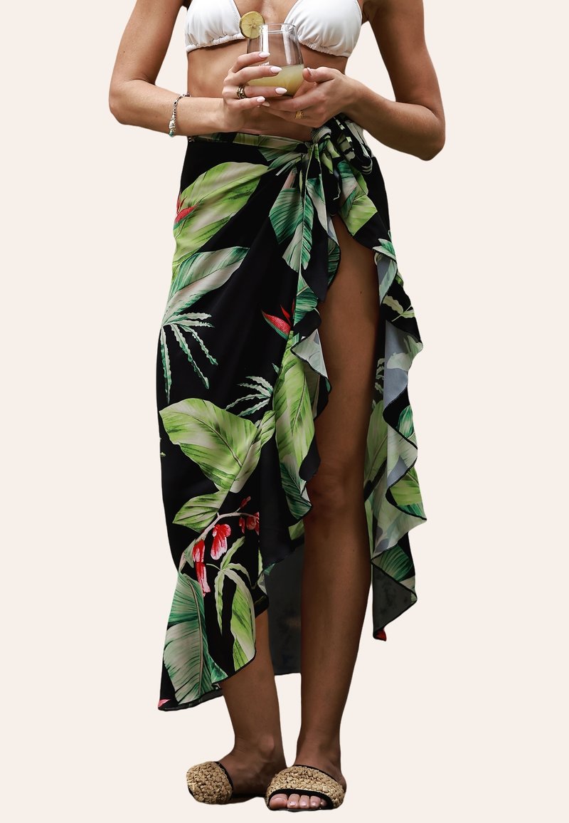 Cupshe CUPSHE TROPICAL RUFFLED COVER UP SARONG - Doplňky na pláž - tropical black green