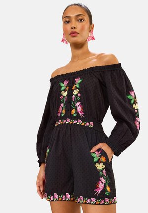 Love & Roses, PETITE FIT - EMBROIDERED LONG SLEEVE PLAYSUIT . - Buksedragter - black floral